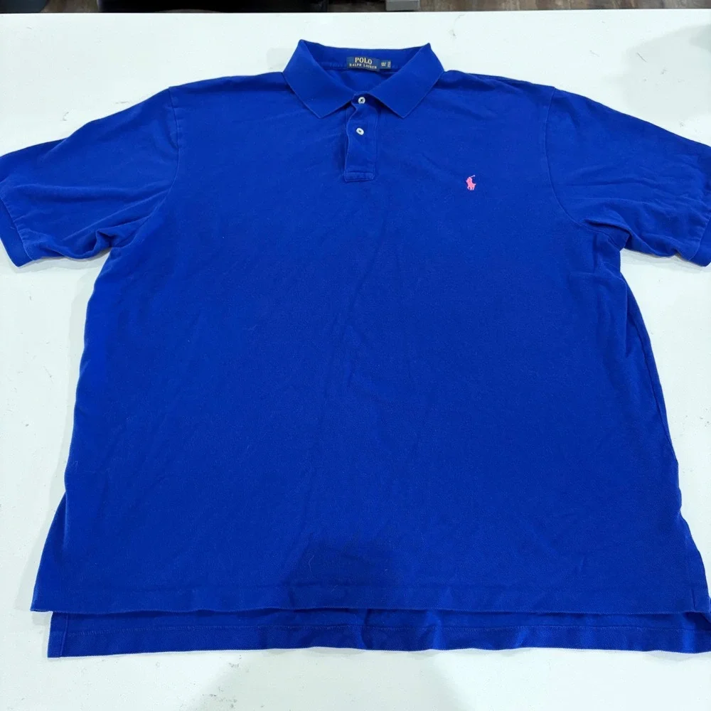 Polo Ralph Lauren Mens 3XLT Tall Royal Blue Short Sleeve Cotton Mesh Polo Shirt